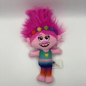 DreamWorks Trolls Poppy Plush Doll 10” Pink Hair Rainbow Outfit Flower Headband